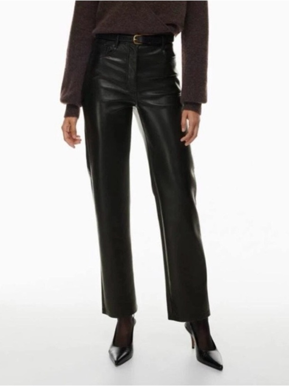 Aritzia Wilfred NWT High-Waisted Black Vegan Leather Straight Pants 2P